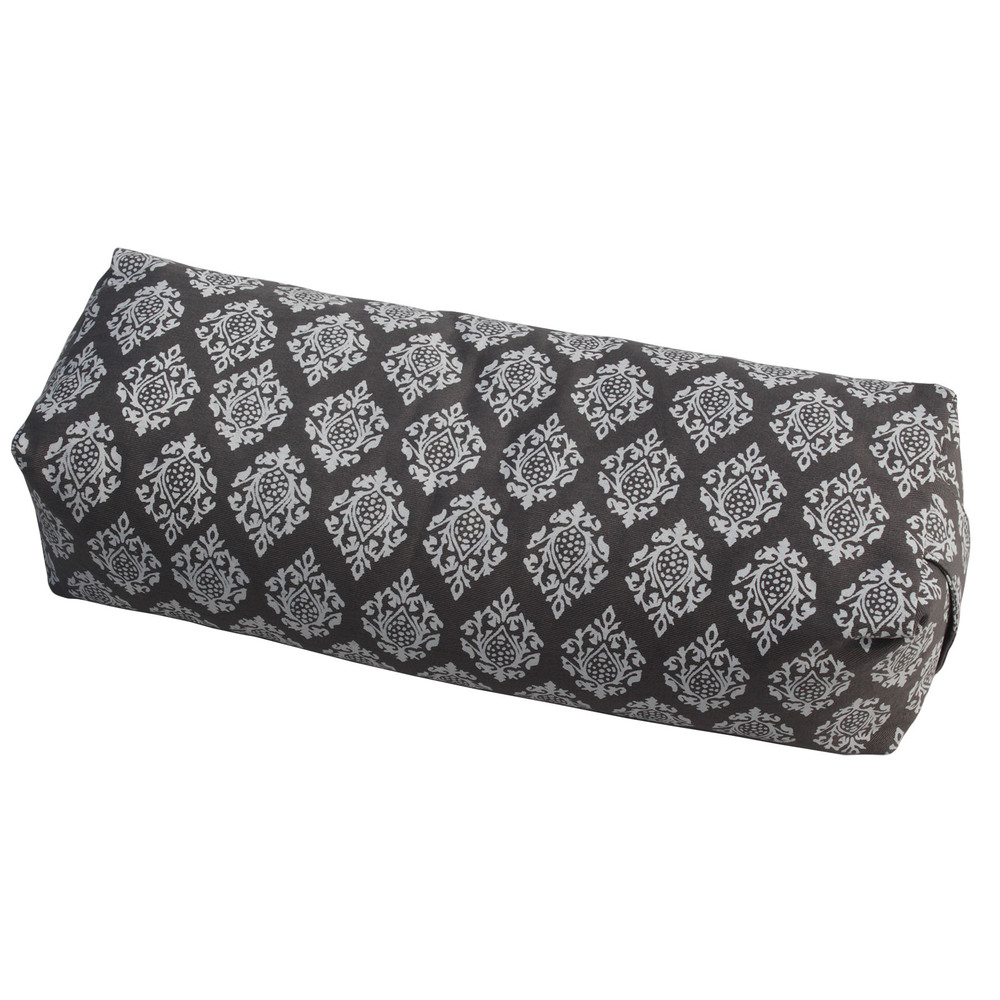 Travel Neck Pillow Bolster - Cotton/Buckwheat Filling, 38x12x10 cm | Grey and White Design, Ideal for Meditation and Travel Comfort