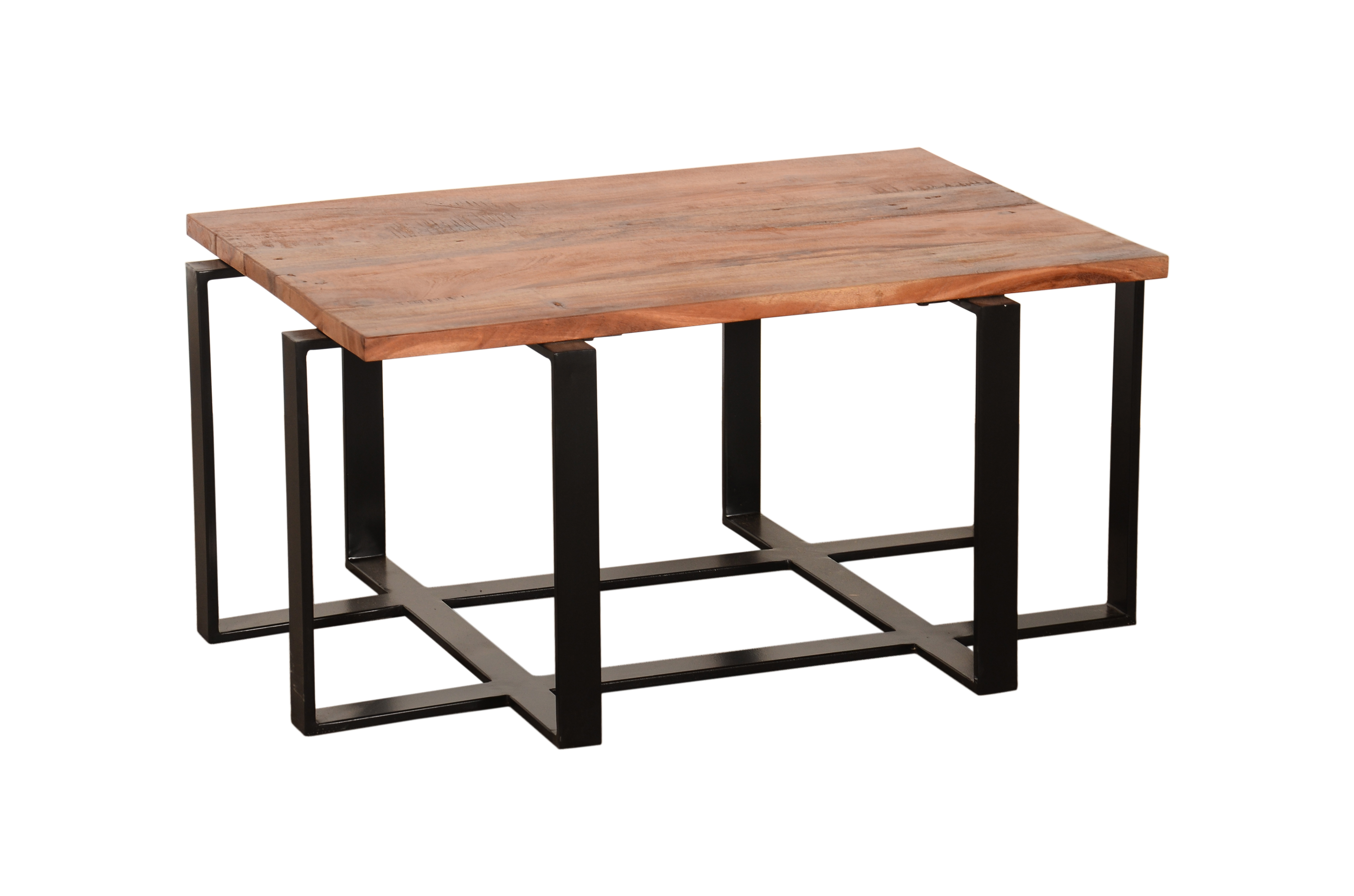 Coffee Table - Solid Wood & Iron, 39x27x19 Inch | Modern Design, Termite Resistant, Elegant Rectangular Shape, Polished Finish, Safe Edges, Ideal For Cafeterias & Dining Areas