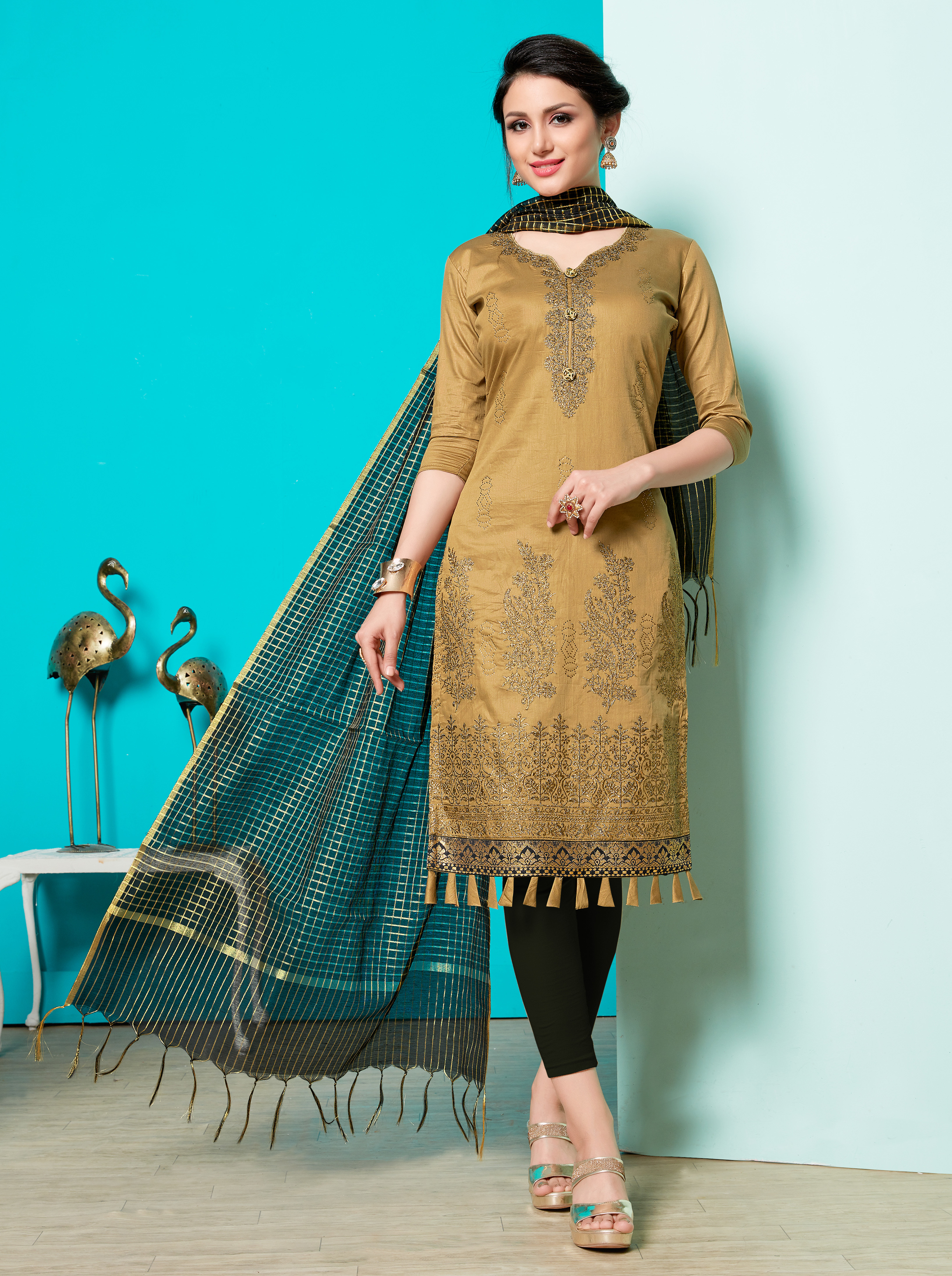 green emerald velvet dress Raw Silk Embroidered Green Unstitched Dress Material With Dupatta  Salwar  Studio