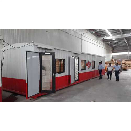 Prefabricated Office Site Container - Steel and Aluminum, White and Red Color Scheme | Two Door and Two Sliding Windows, Versatile Use as Office, Warehouse, or Workshop