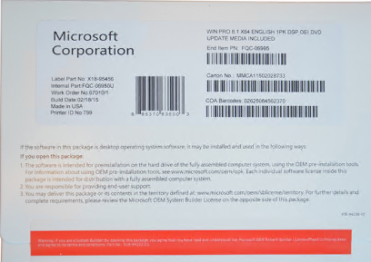 Windows 8.1 Pro Oem Package 100% Online Activation