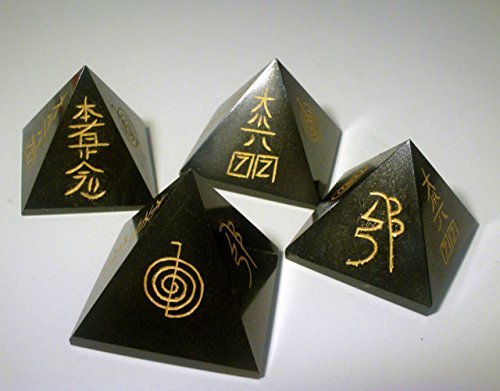 Black Obsidian Pyramid - 50mm Size, 4 Reiki Symbols Included | Elegant Black Design