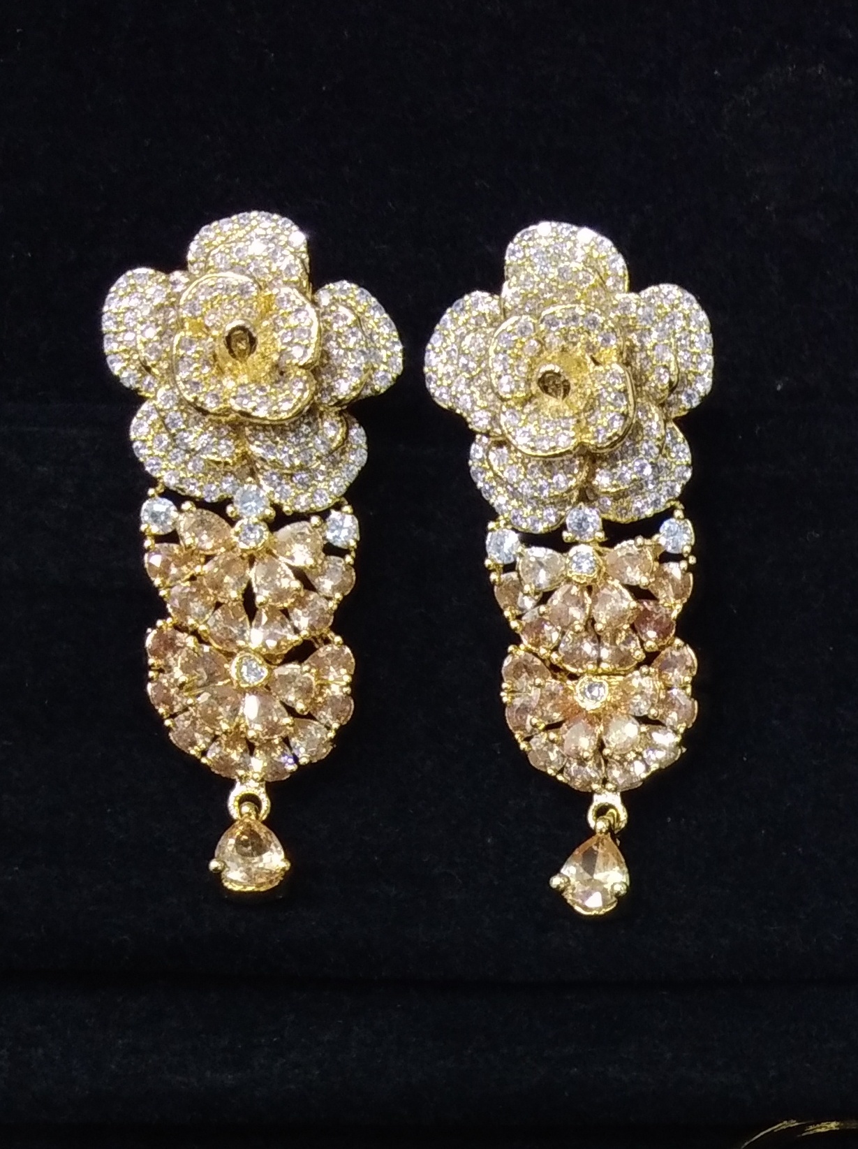 Imitation Necklace - Gold Plated, Stick Necklace Design | Includes Earring, Bracelet & Finger Ring, Featuring Shampen & White Cubic Zirconia Stones