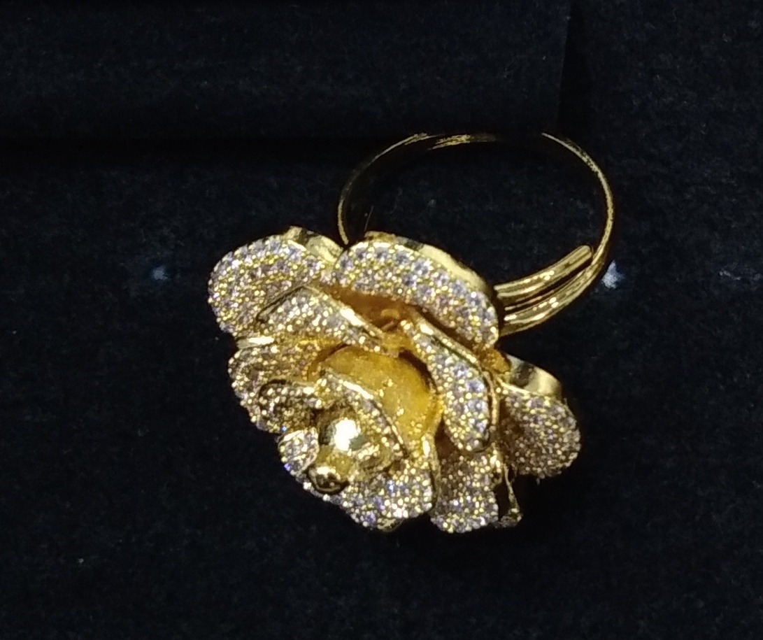 Imitation Necklace - Gold Plated, Stick Necklace Design | Includes Earring, Bracelet & Finger Ring, Featuring Shampen & White Cubic Zirconia Stones