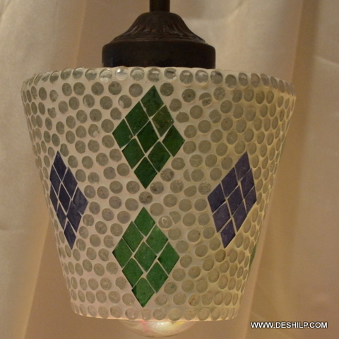 White Green And Purple Mosaic Handmade Glass Wall Hanging - Color: White
