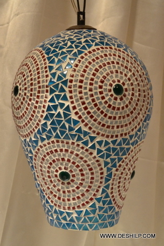 Blue And Red Antique Glass Mosaic Hanging