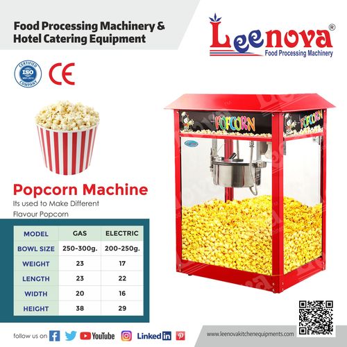Popcorn Machine - Stainless Steel, 22x16x29 Inches | Semi-Automatic, Electric, Suitable for Home and Hotel Use
