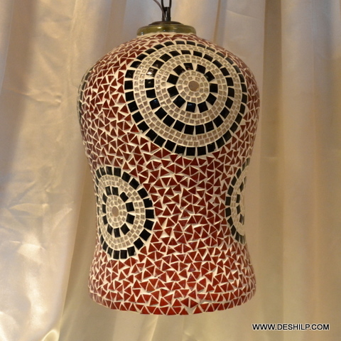 Fierytone Hanging Mosaic Glass Fixture - Color: Red And White