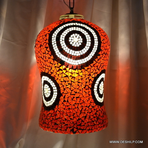 Fierytone Hanging Mosaic Glass Fixture - Color: Red And White