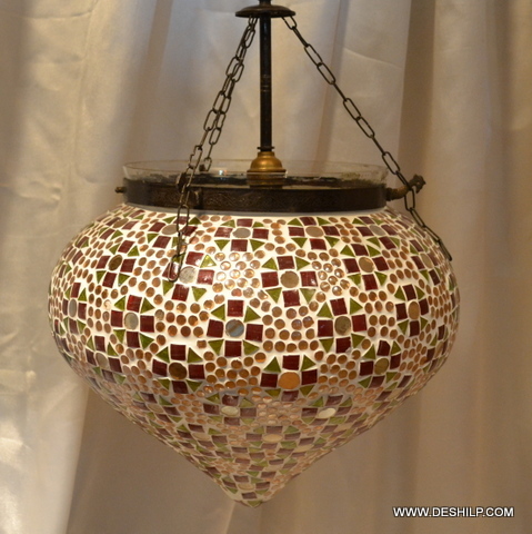 Red And White Rooftop Multi Mosaic Glass Wall Hanging Lamp - Design: Modern Art