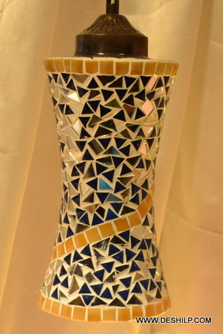 Blue Mosaic Wall Hanging - 4x10 - 6x10 Inch | Handmade Glass Art, Polished Finish, Modern Round Design