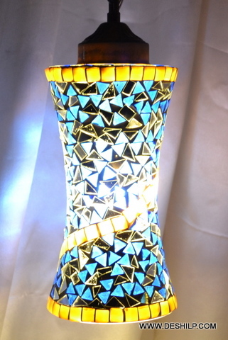 Blue Mosaic Wall Hanging - 4x10 - 6x10 Inch | Handmade Glass Art, Polished Finish, Modern Round Design