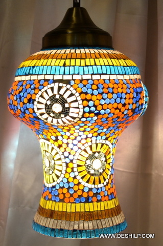 मल्टीकलर मल्टी मोज़ेक ग्लास वॉल हैंगिंग लैंप