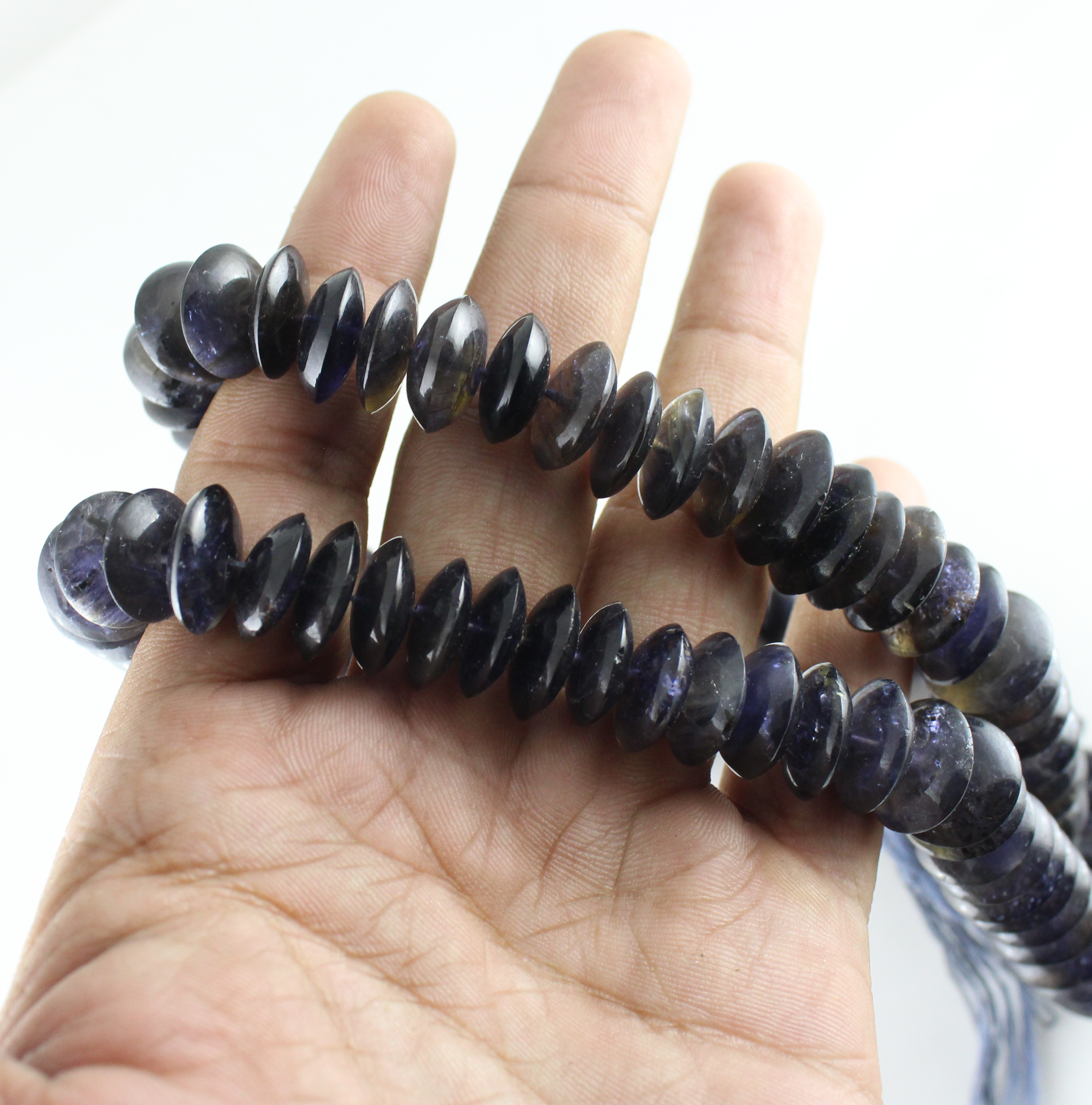 Iolite German Cut Beads - Natural Dark Blue Iolite, Roundel, Smooth Finish, Durable Material
