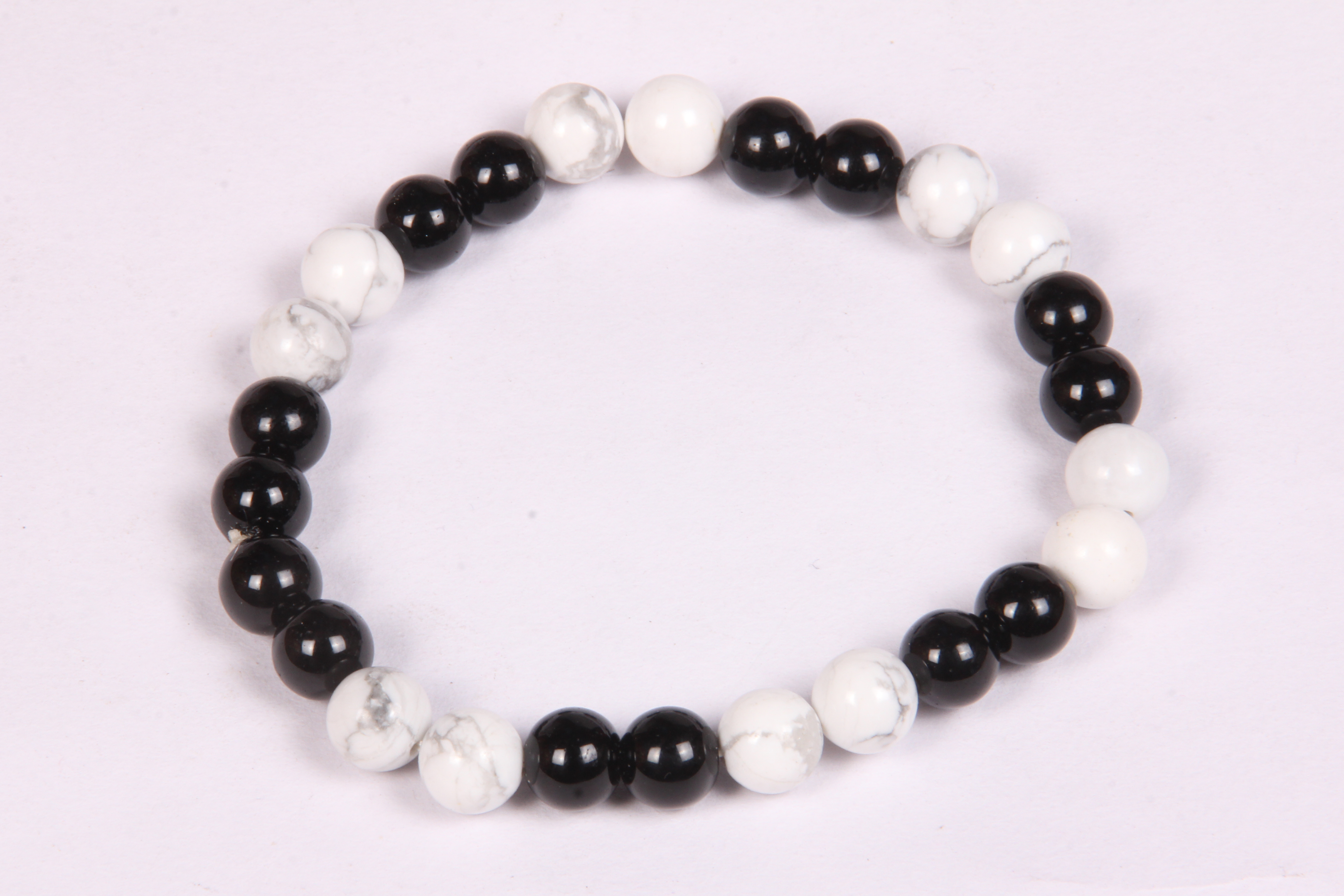 Beads Bracelet - Stone & Metal, 5-10mm Beads, 6-8 Inches Length, Black Color, Elastic Closure | Fashion Accessory For Daily Wear, Gift