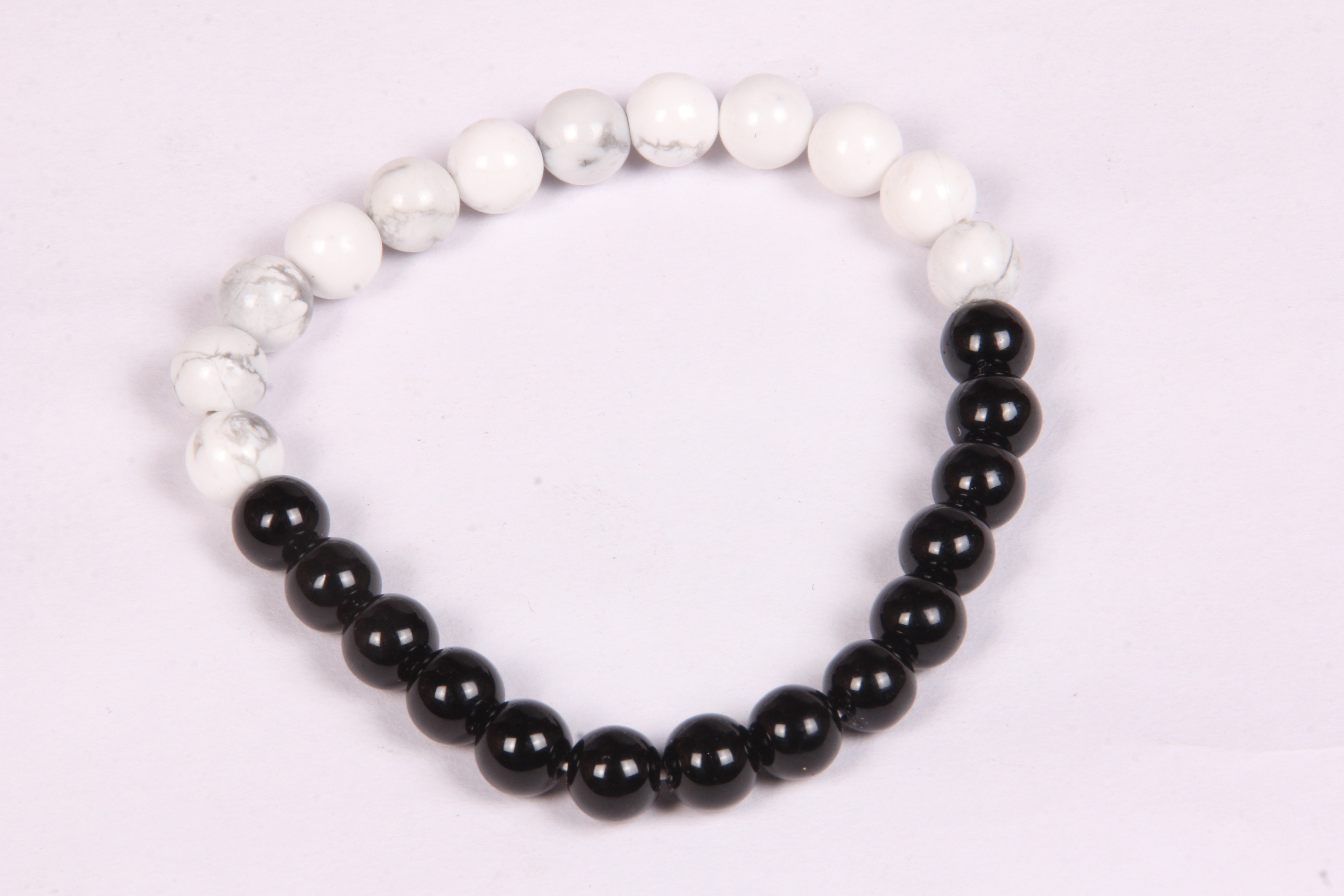 Beads Bracelet - Stone & Metal, 5-10mm Beads, 6-8 Inches Length, Black Color, Elastic Closure | Fashion Accessory For Daily Wear, Gift