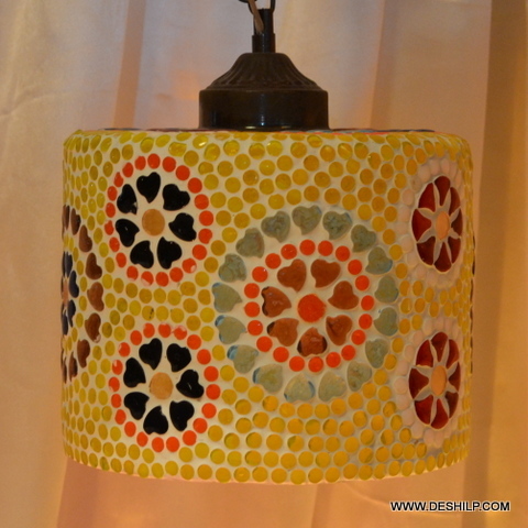 5x10 Inch Yellow And Multicolor Mosaic Handmade Glass Wall Hanging - Shape: Round