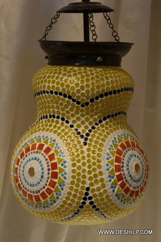 Traditional Rooftop Yellow Mosaic Wall Hanging For Home Decor - Finish: Handmade