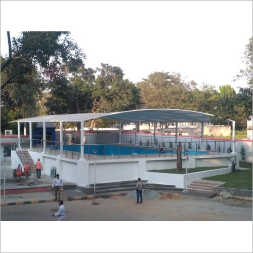 Swimming Pool Tensile Structure - High-grade Fiberglass, Fixed Style, Pvc Panel Roof , Elegant Flower Design With Durable Ms Frame