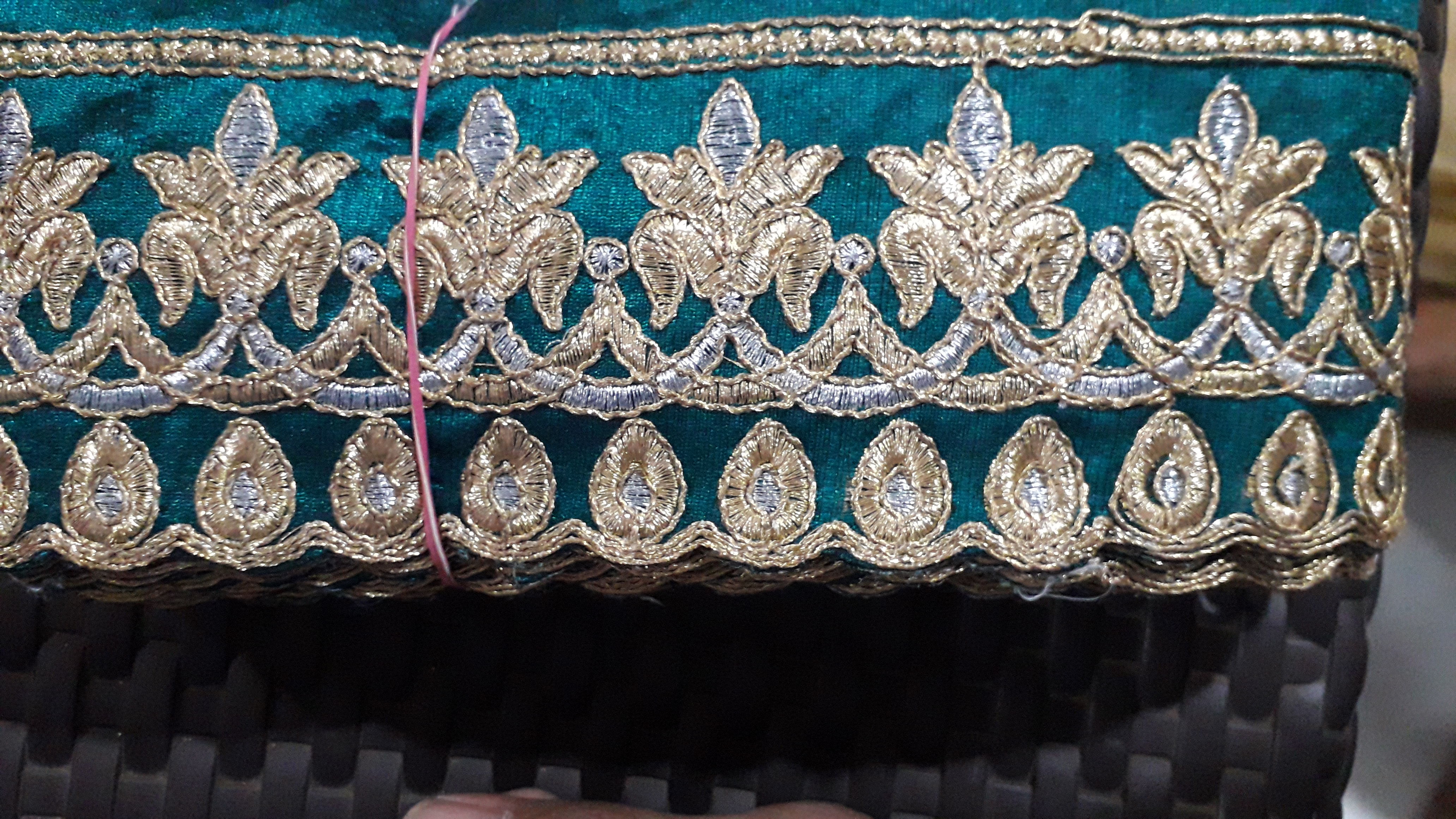 Designer Embroidery Laces - Fabric Material, One-sided, 1 Inch Width | Embroidered Lace With Diemond Stone And Embroidered Dori Quality