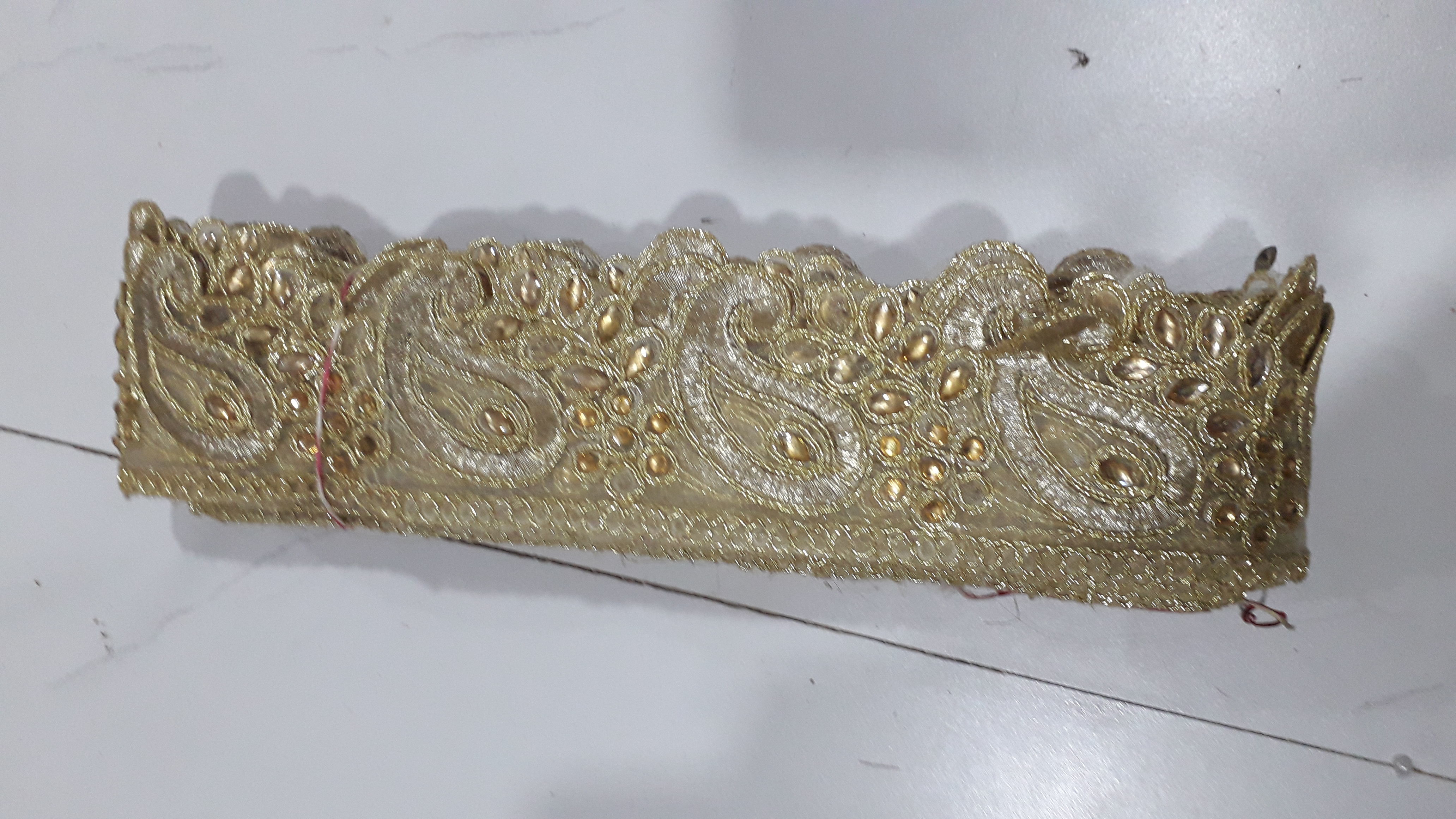 Designer Embroidery Laces - Fabric Material, One-sided, 1 Inch Width | Embroidered Lace With Diemond Stone And Embroidered Dori Quality