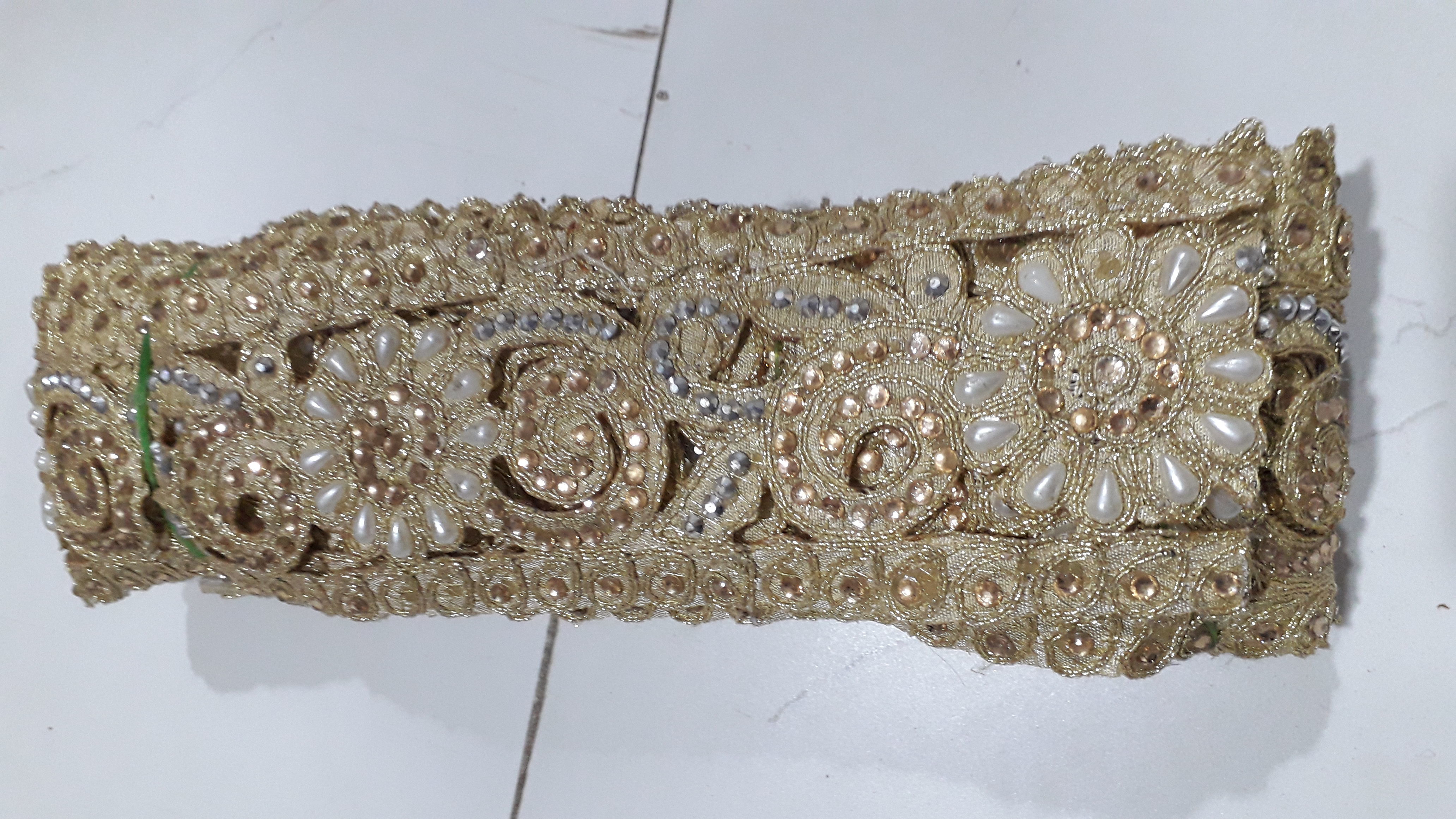Designer Embroidery Laces - Fabric Material, One-sided, 1 Inch Width | Embroidered Lace With Diemond Stone And Embroidered Dori Quality