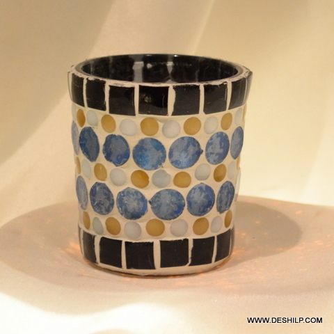 Glass Shaped T Light Candle Holder With Mosaic - Style: Antique Imitation
