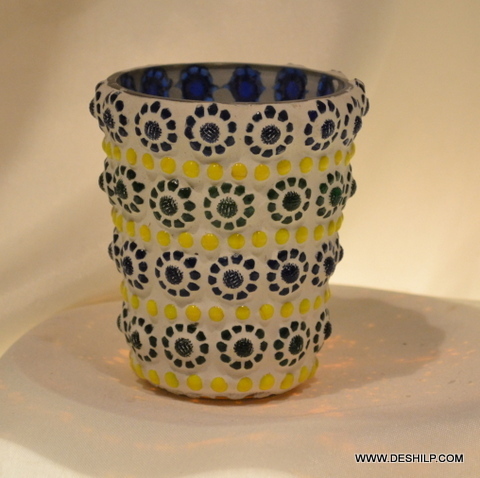 Polished Mosaic Handmade Glass Votive - Style: Antique Imitation