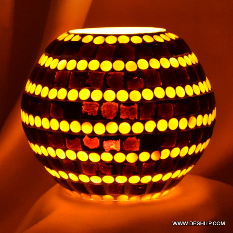 प्राचीन नकली मोज़ेक हस्तनिर्मित ग्लास मोमबत्ती धारक