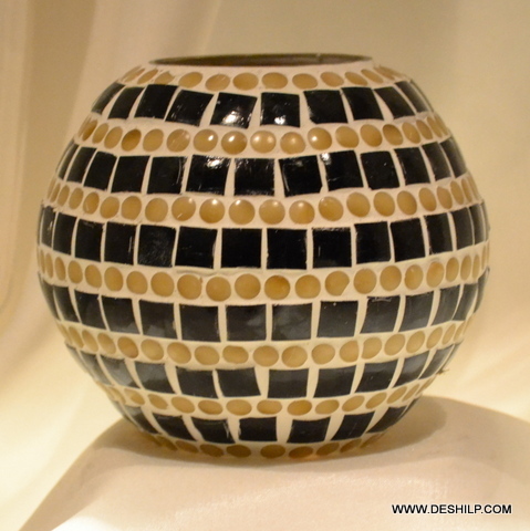 Multicolor Mosaic Handmade Glass Candle Holder For Decoration - Style: Antique Imitation