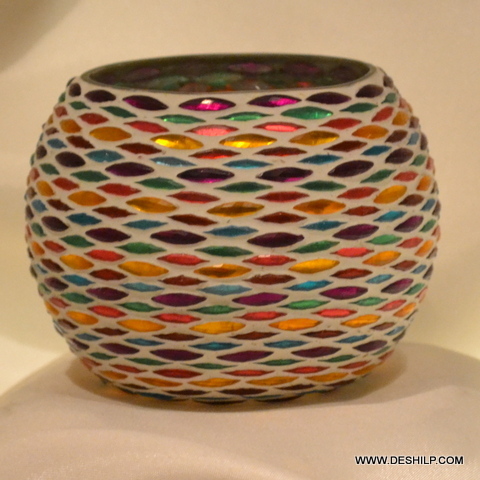 Multi Mosaic Glass Candle Holder For Ceremony - Style: Antique Imitation