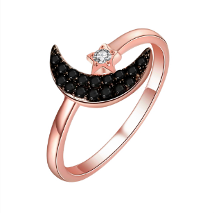 Star Moon Rose Gold Plated Silver Jewelry Ring