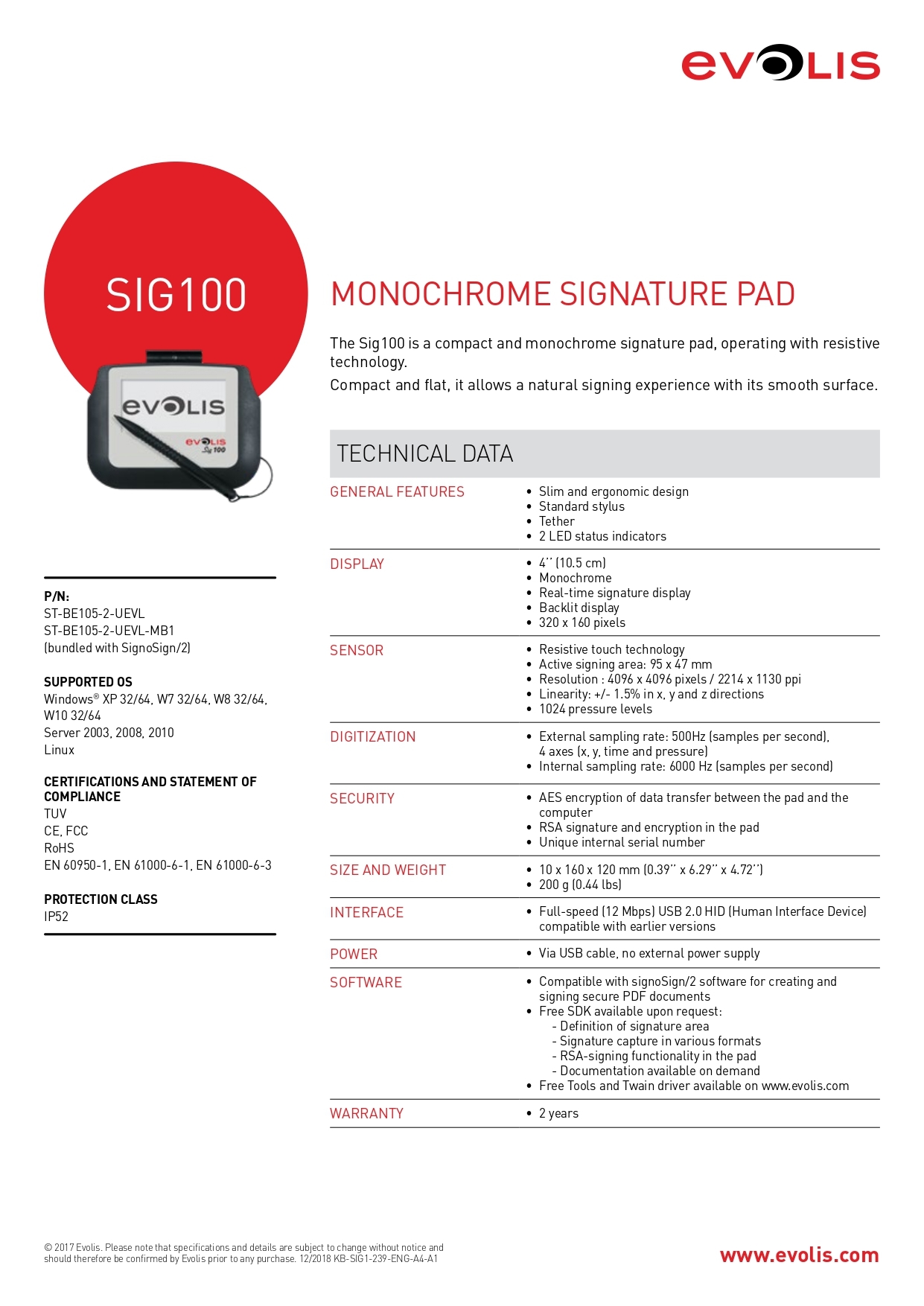 Sig100: Compact Lcd Signature Pad Size: 10 (H) X 160 (W) X 120 (D) Mm