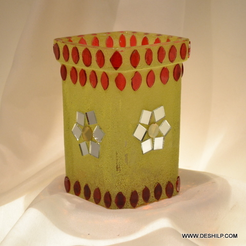 Multi Mosaic Glass Candle Holder For Decoration - Style: Antique Imitation