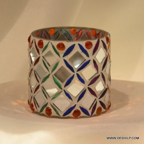 Small Size Multi Mosaic Glass Candle Holder - Style: Antique Imitation