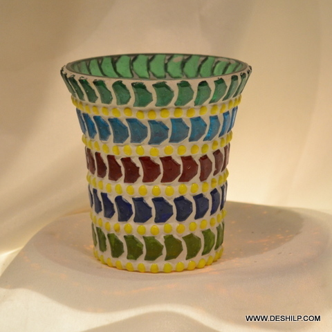 Multicolored Design Multi Mosaic Glass Candle Holder - Style: Antique Imitation