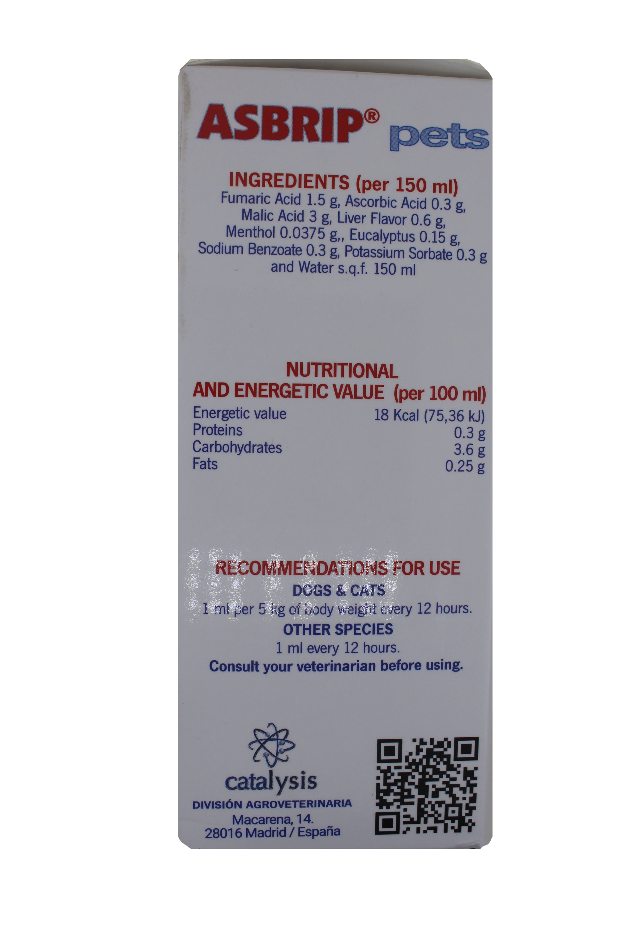 Asbrip 150ml Food For Pets-fumaric Acid 1.5g+ascorbic Aci Ingredients: Chemicals