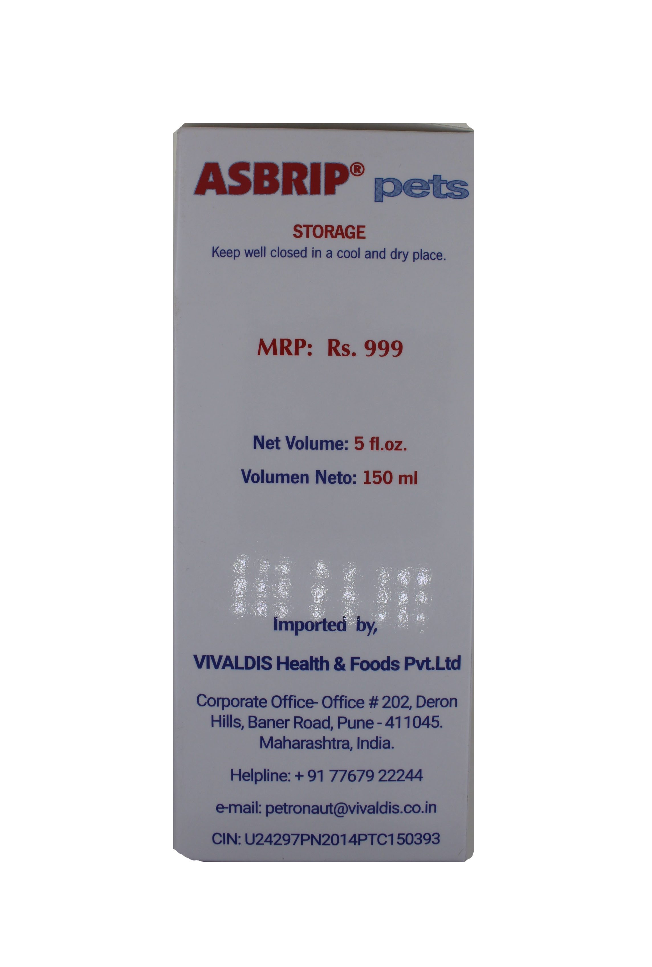 Asbrip 150ml Food For Pets-fumaric Acid 1.5g+ascorbic Aci Ingredients: Chemicals