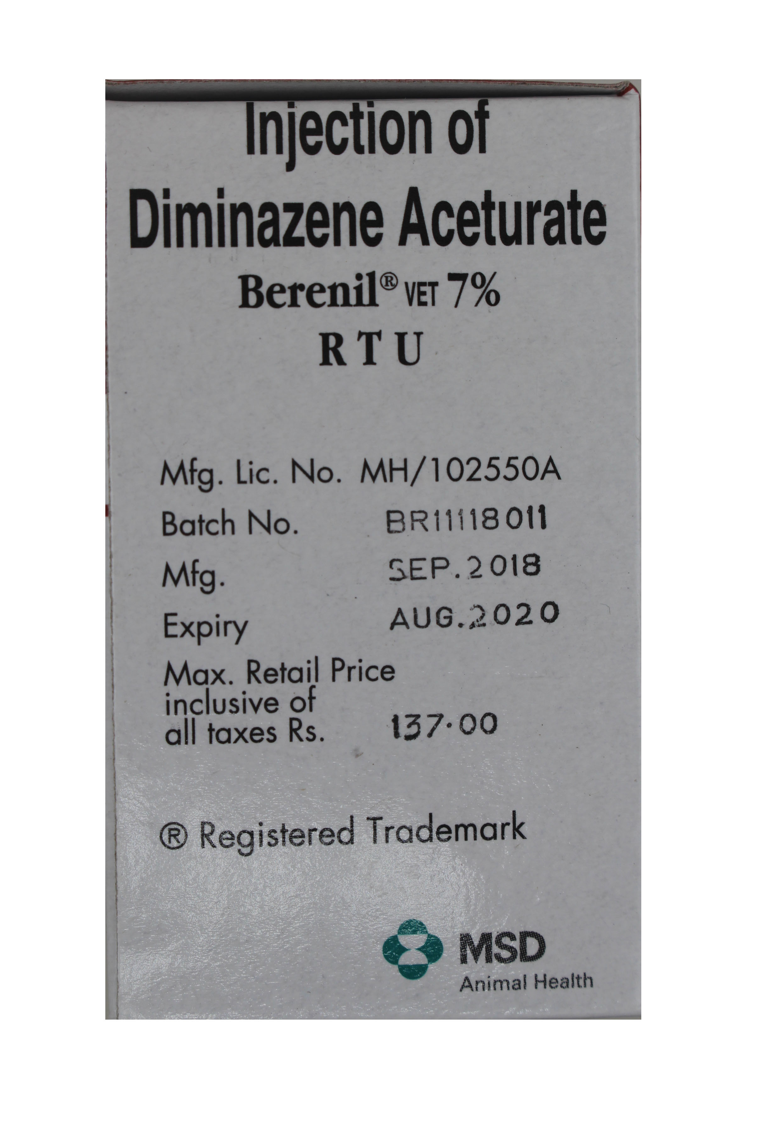 Injection 30ml-diaminazine Aceturate Ingredients: Chemicals
