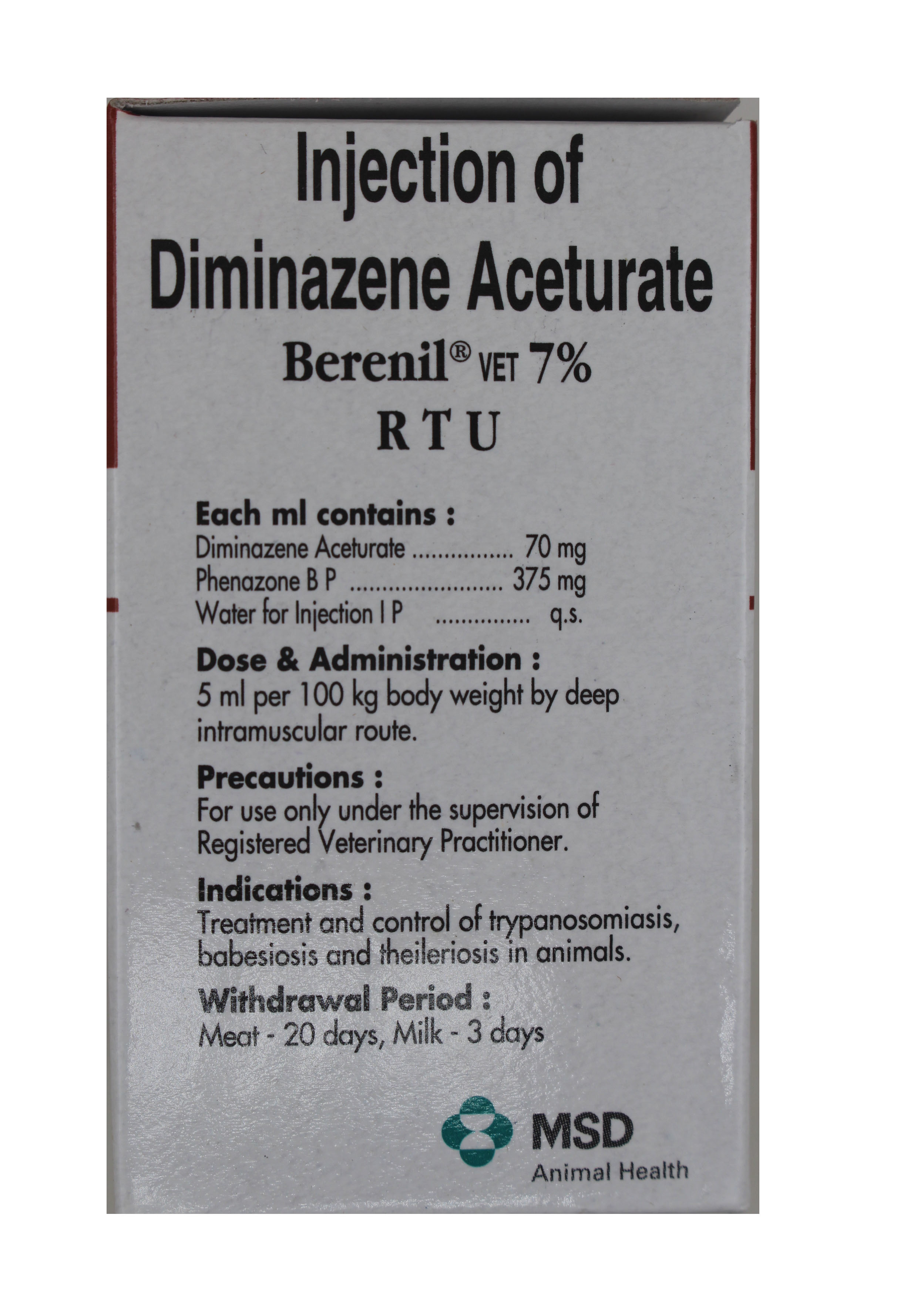 Injection 30ml-diaminazine Aceturate Ingredients: Chemicals