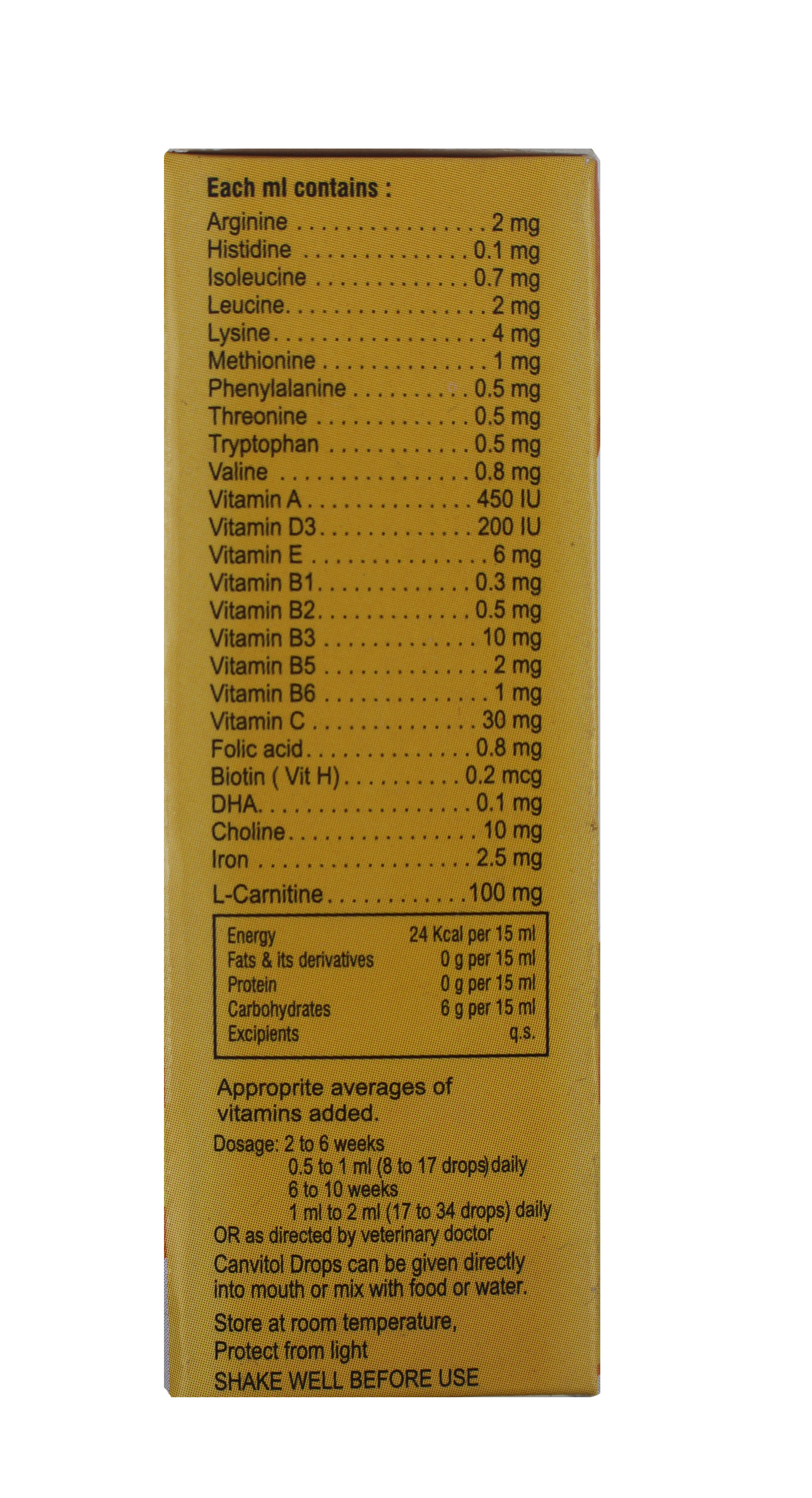 Canvitol 30ml Drop For Pets-feed Supplement Ingredients: Chemicals