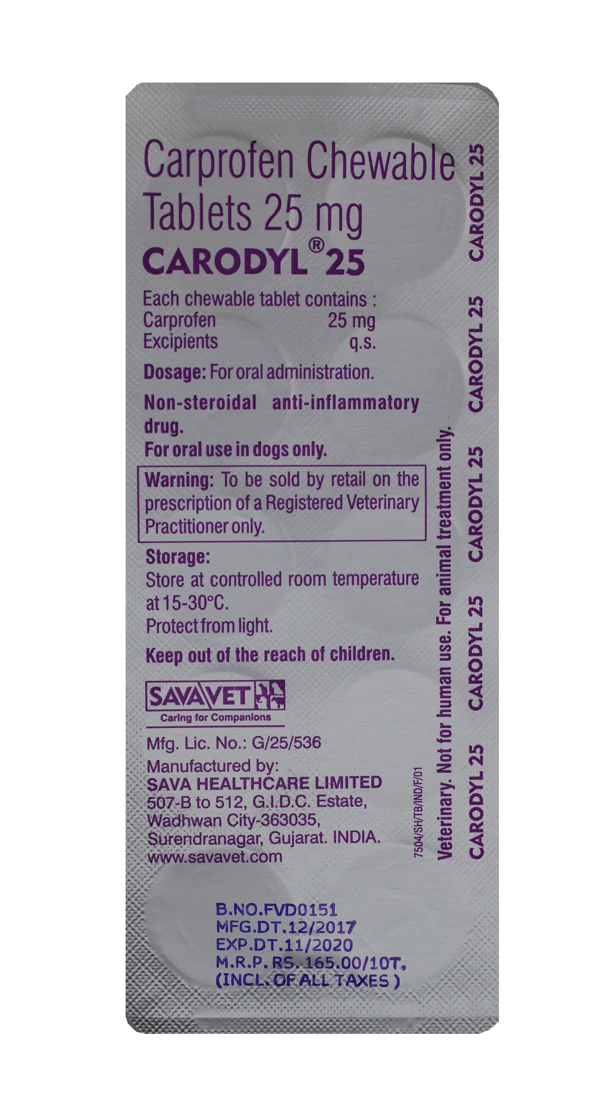 25 Mg Carprofen Savavet Carodyl Tablets Ingredients: Chemicals