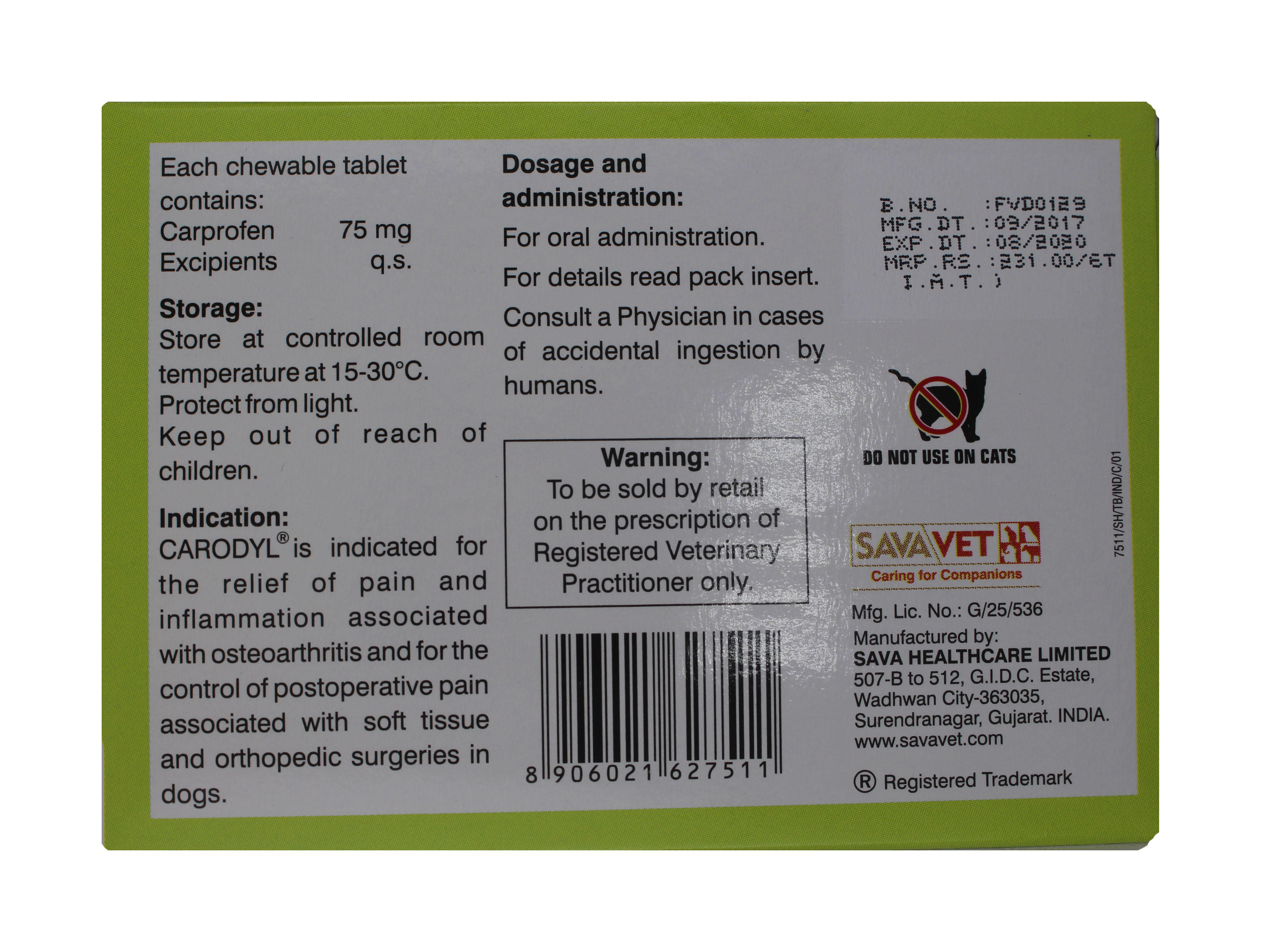 75mg Carodyl Chewable Tablets General Medicines
