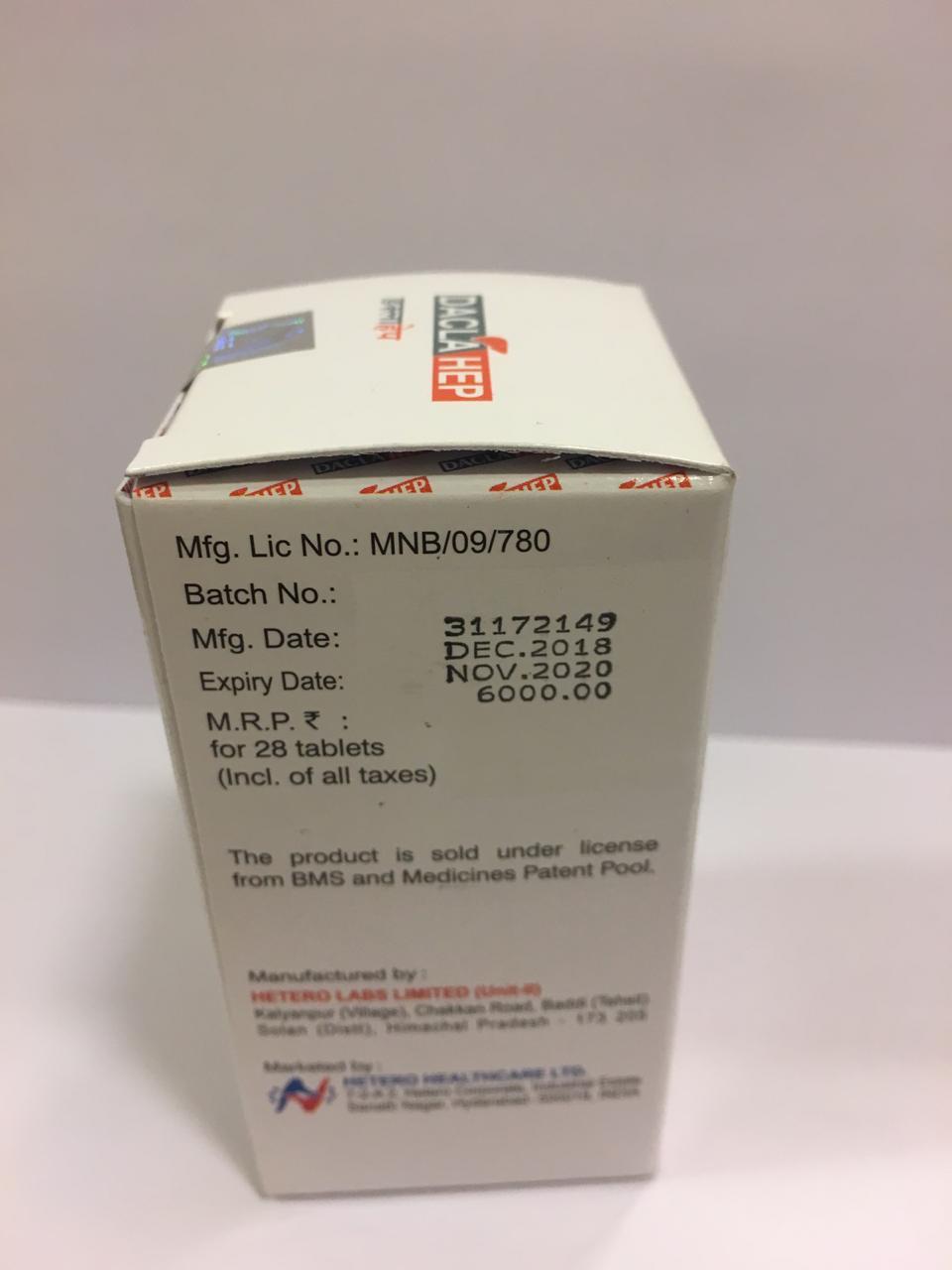 Daclahep Tablets - 28 Count, Daclatasvir Dihydrochloride Anti-viral Formula For Prescription Use