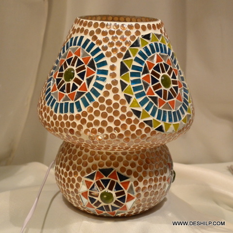 8x12 Inch Yellow And Multicolor Mosaic Handmade Glass Table Lamp - Design: Modern Art