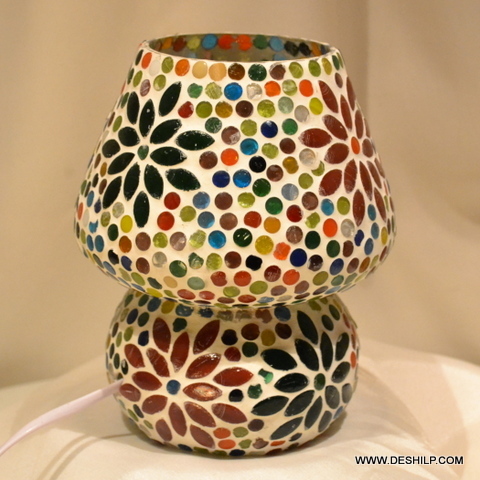Mosaic Glass Table Lamp - 4.5x10 To 5.5x15 Inch Multicolor Handmade Modern Art Design | Polished Round Shape 3-7 Kg Weight