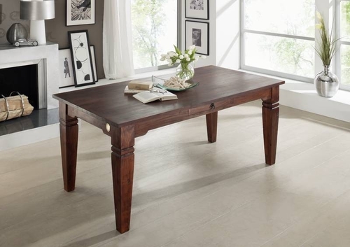 Wooden Dining Table - Rectangle Design, Handmade Craftsmanship in Rich Brown Finish | Ideal for Dining Room Use, Non-Folding Structure