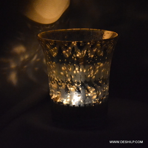 Modern Arts Very Small Silver Glass Candle Holder