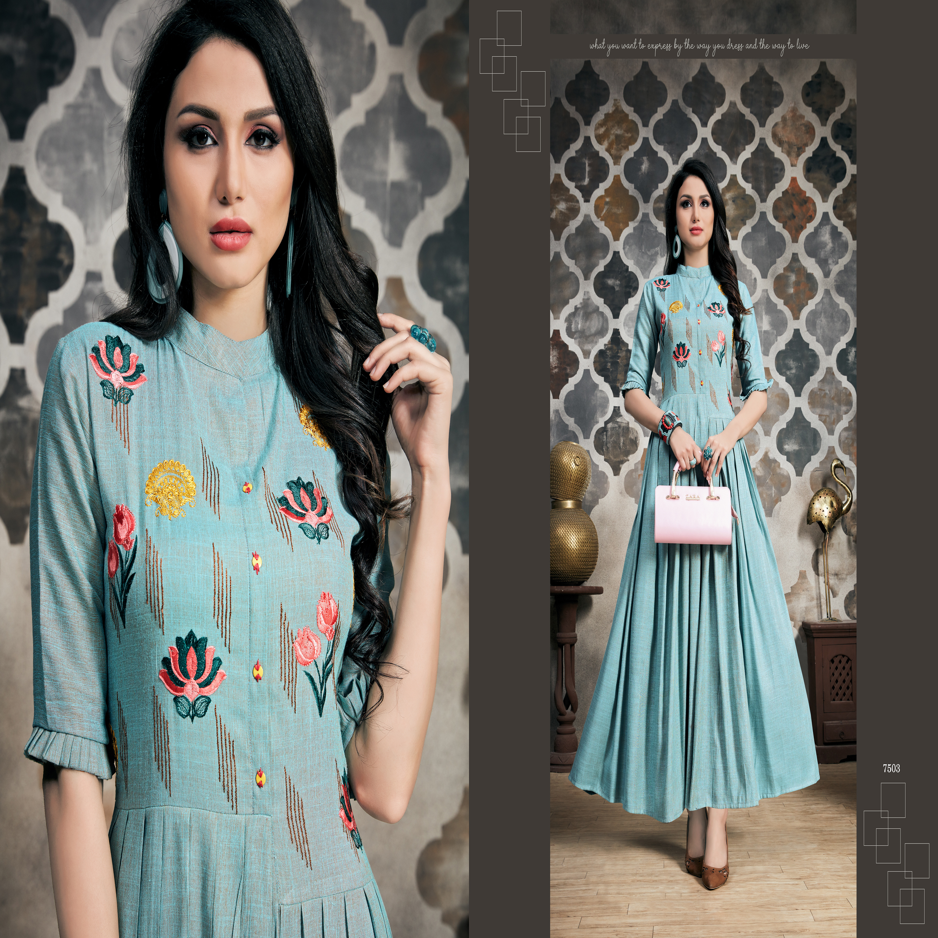 Fancy Handwork Readymade Gown - Rayon Slub Material, Sizes M-l-xl-xxl, Dark Purple Color | Trendy Ethnic Wear With Embroidery & Hand Work