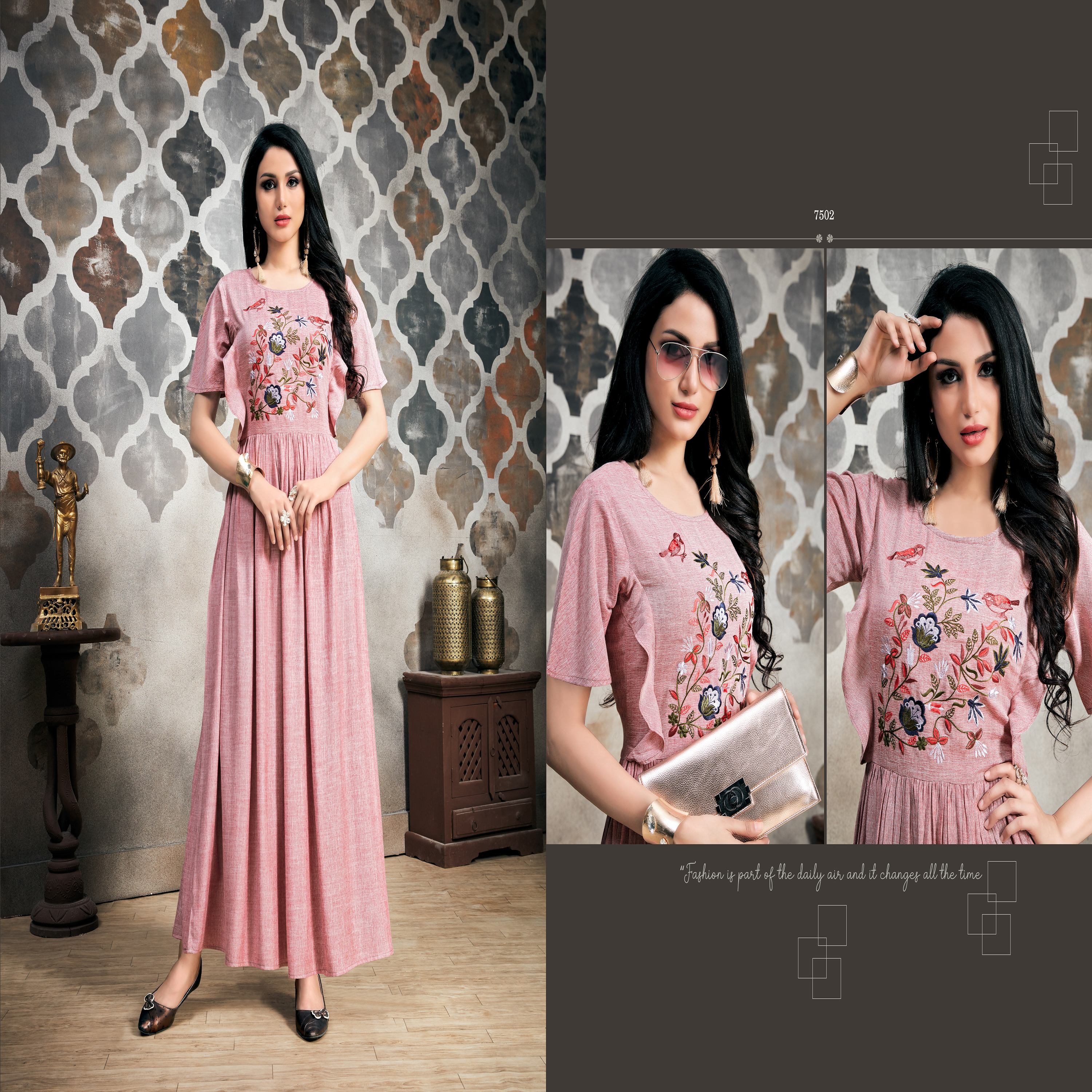 Fancy Handwork Readymade Gown - Rayon Slub Material, Sizes M-l-xl-xxl, Dark Purple Color | Trendy Ethnic Wear With Embroidery & Hand Work
